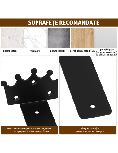 Set 4 Suporti Etajera/Raft, Cerb/Coroana, Alb/Negru