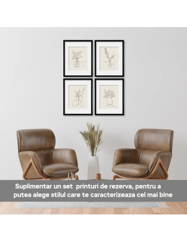 Set 4 Rame Decorative cu Fotografii, ArtByHannah, Sticla Acrilica, 28x35cm, Negre, Paspartu, Plante